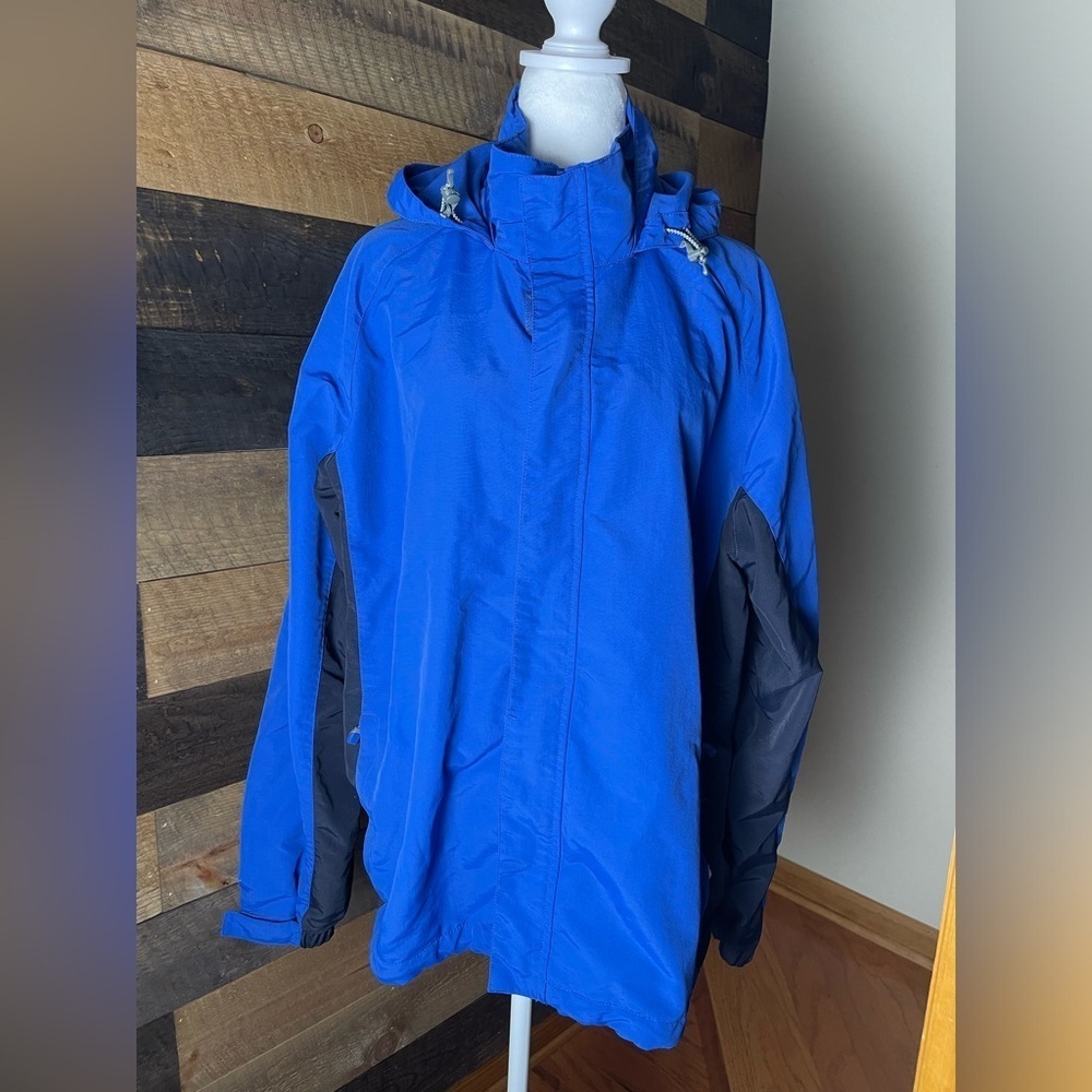 Lands End Blue Black Hooded Windbreaker Lightweight Jacket Size XL